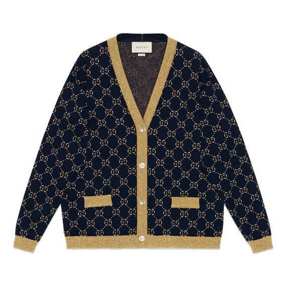 Пуловер Gucci V-Neck Cardigan with Metallic Pattern Синьо | 529193-X9W83-4921, 0