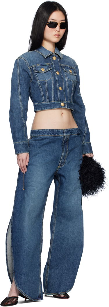 Яке Balmain Cropped Faded Denim Jacket Синьо | EF1TC180DF65, 3