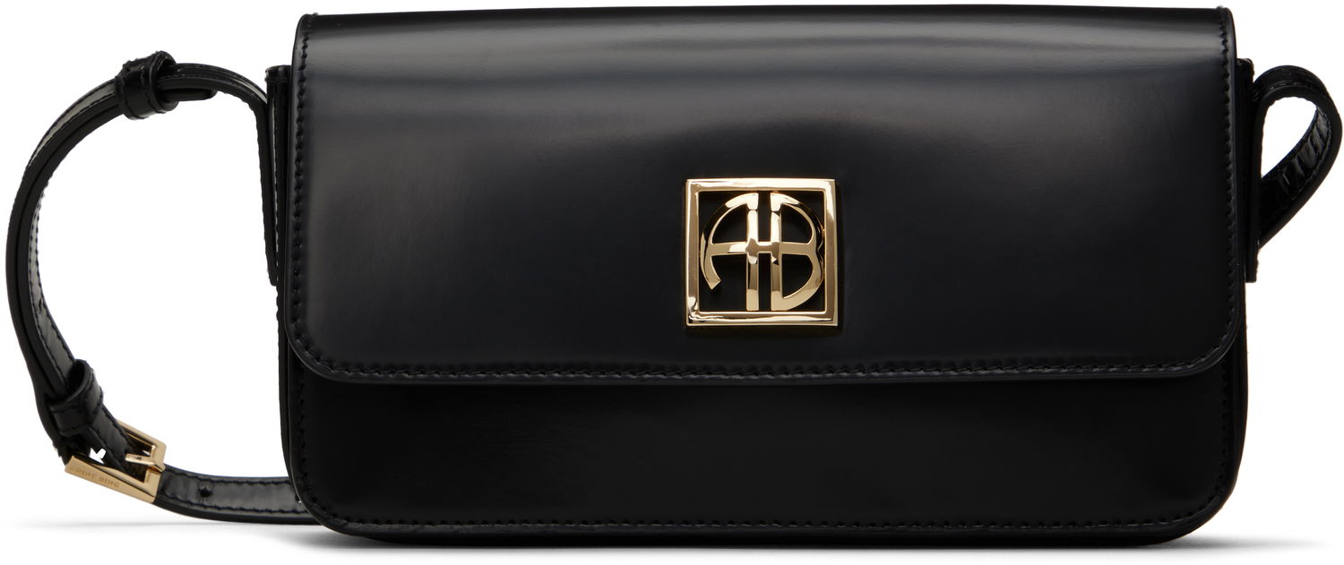 Чанта през рамо Anine Bing Black Leather Crossbody Bag with Logo Plaque Черно | A-13-10242-050, 0