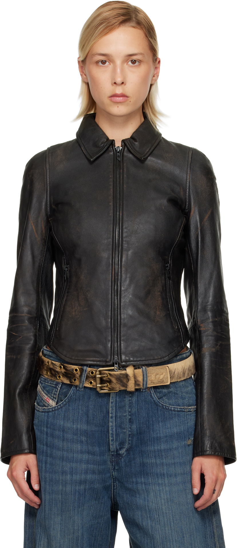 Яке Diesel L-Egrad Distressed Leather Jacket Черно | A19596 0ILBS