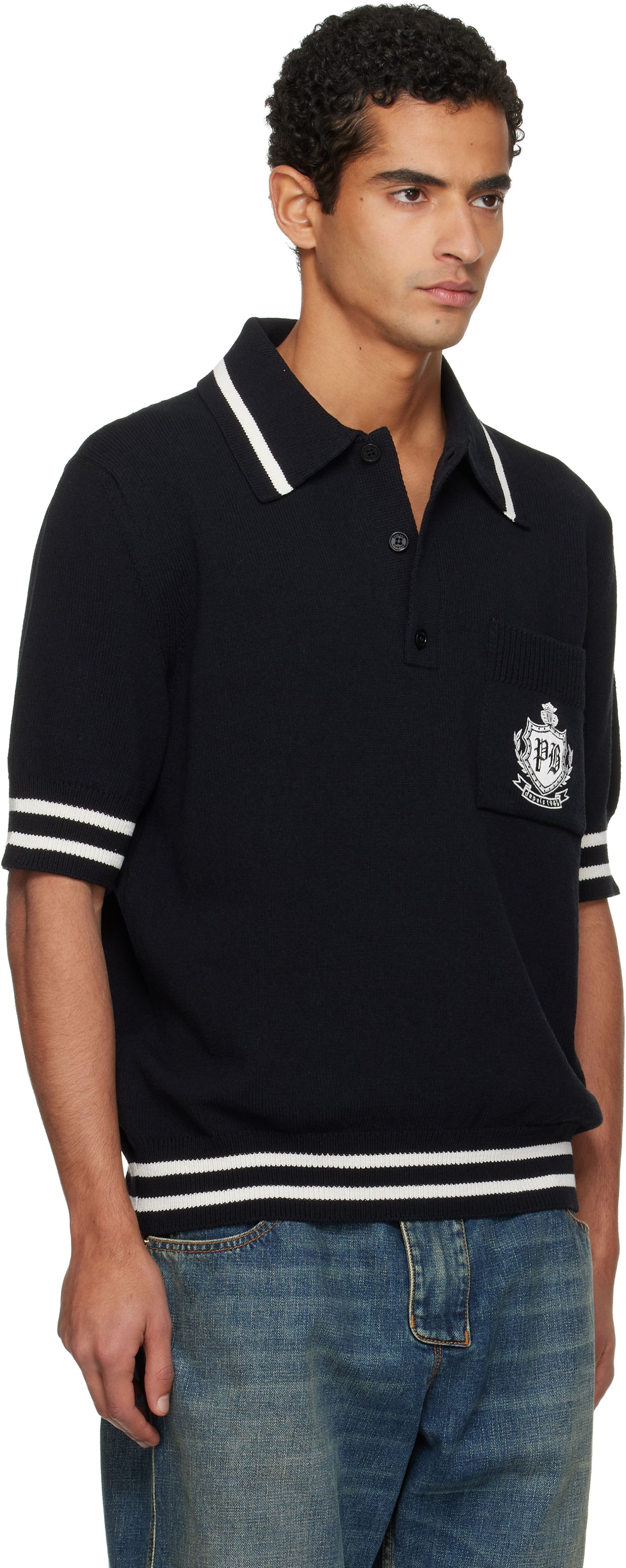 Поло тениска Balmain College Emblem Embroidery Knit Polo Черно | FH0GB046KJ18, 1