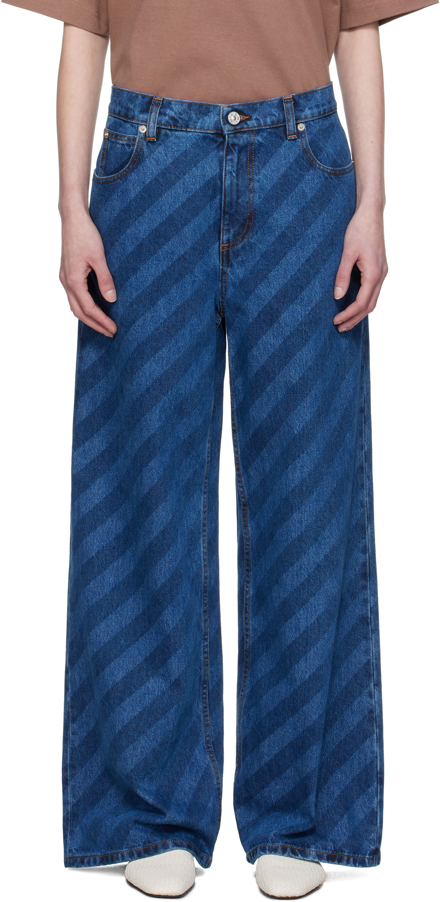Дънки Marni Marni Wide Leg Diagonal Stripe Jeans Синьо | PAJD0432A0 USCX36, 0