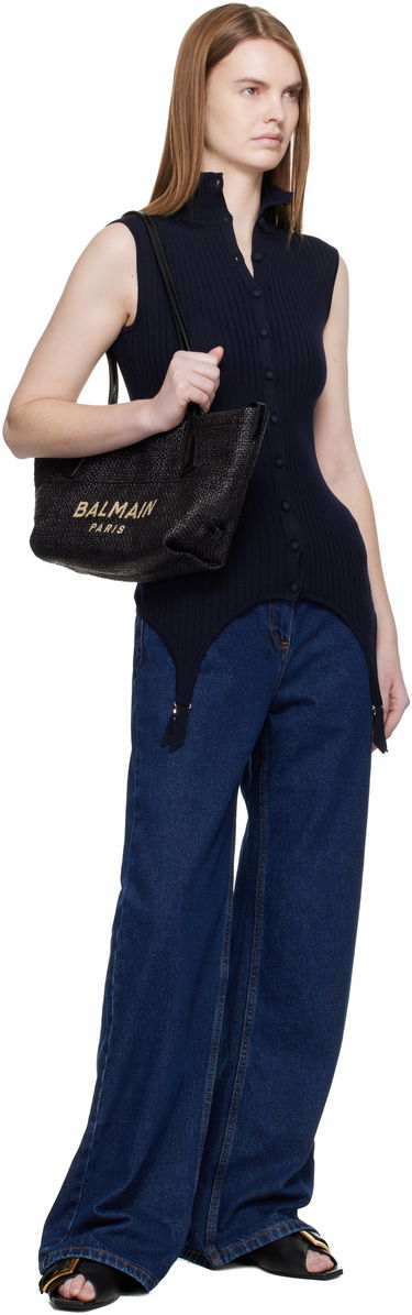 Голяма пазарска чанта Balmain Small Track Woven Tote Черно | GN1FD039TRAA, 3