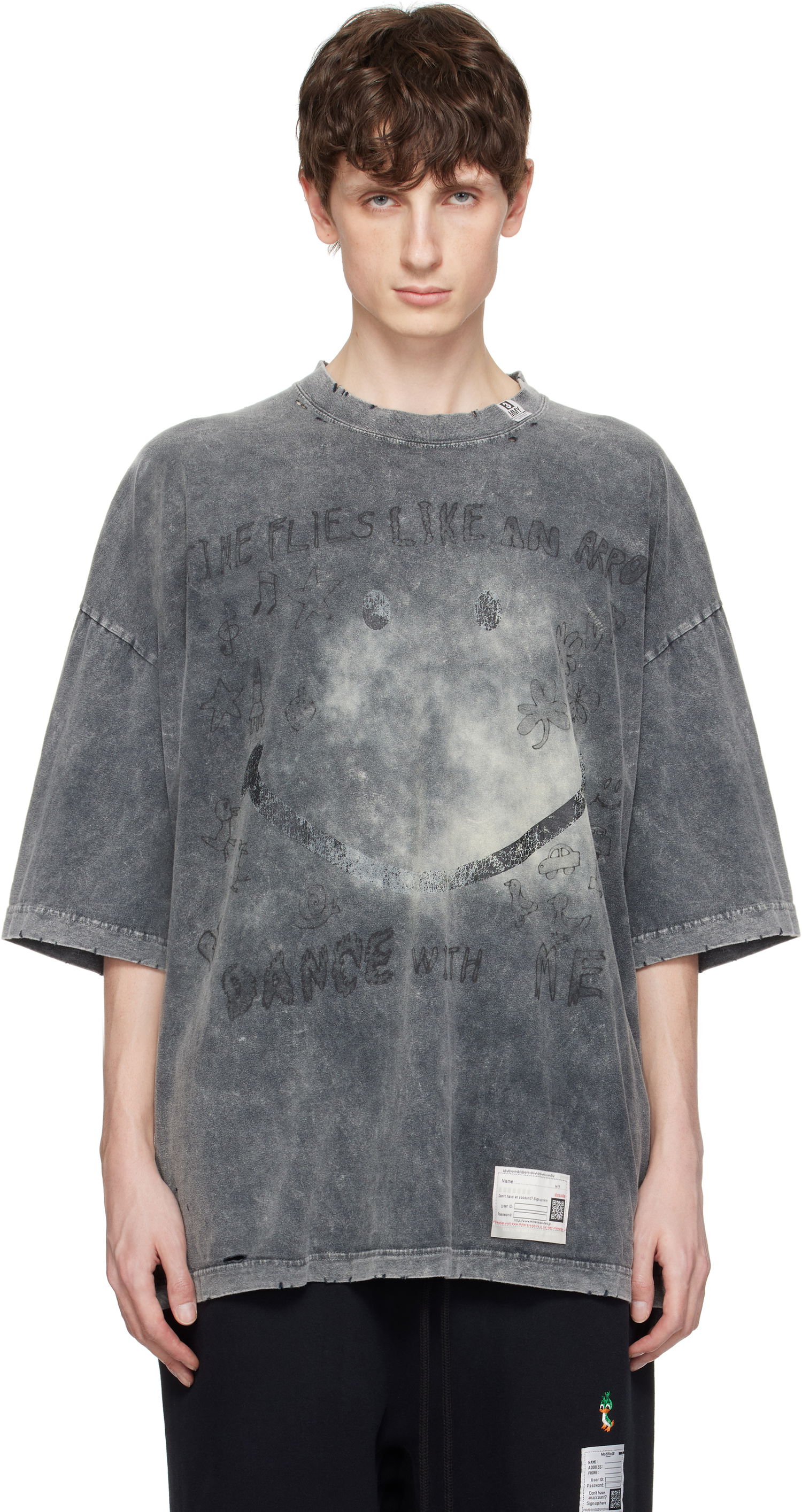 Тениска Maison MIHARA YASUHIRO Maison MIHARA YASUHIRO Bleached Smily Face Print T-Shirt Сиво | A14TS622, 0