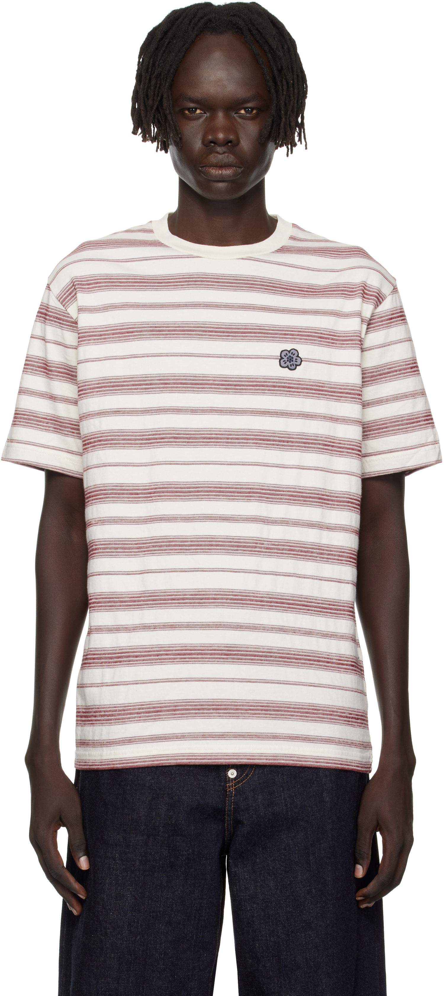 Тениска KENZO Kenzo Paris 'Boke Flower' Embroidered Striped T-Shirt Бяло | FF65TS2534SC, 0
