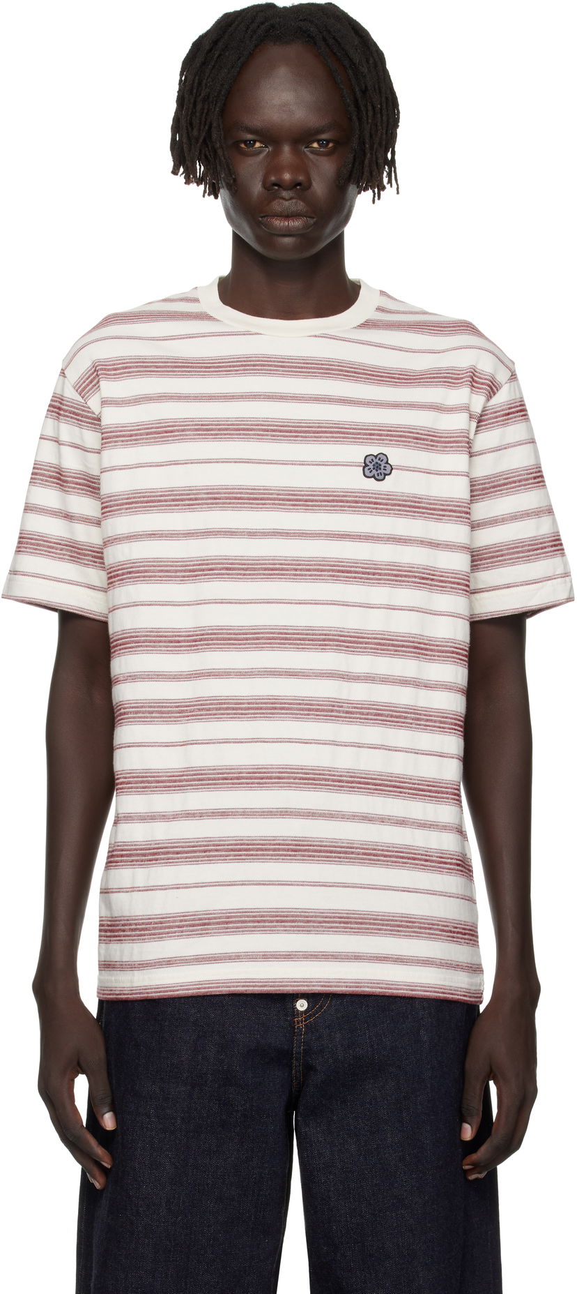 Тениска KENZO Kenzo Paris 'Boke Flower' Embroidered Striped T-Shirt Бяло | FF65TS2534SC