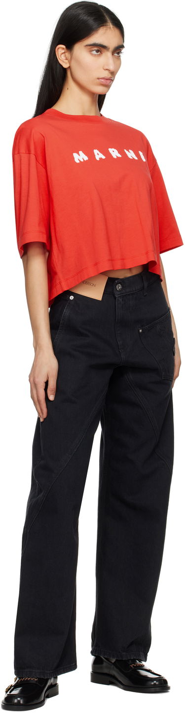 Съкратен топ Marni Marni Boxy Cropped Scribbled Logo T-Shirt Червено | THJE0333P5 USCX42, 3