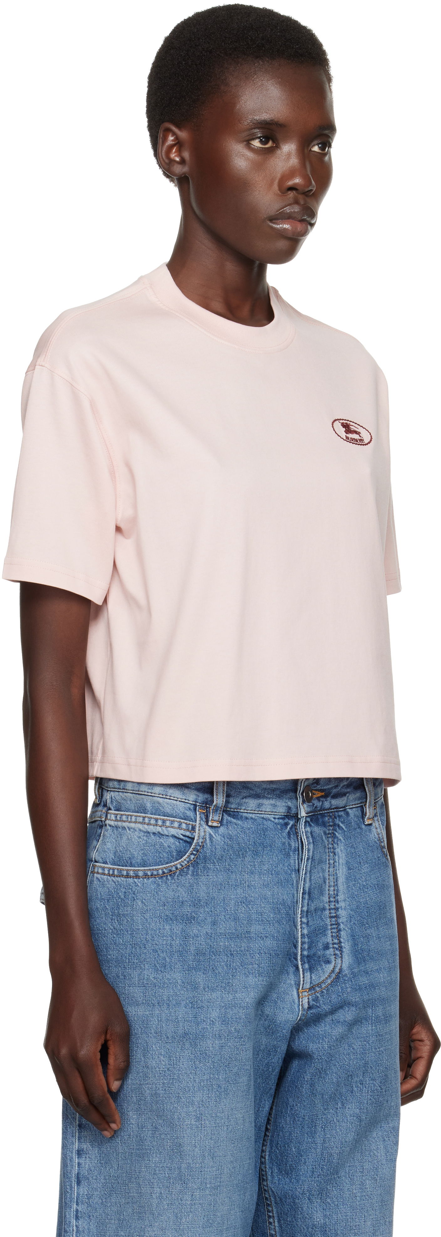 Съкратен топ Burberry Burberry Cropped Cotton T-Shirt Розово | 8110083, 1