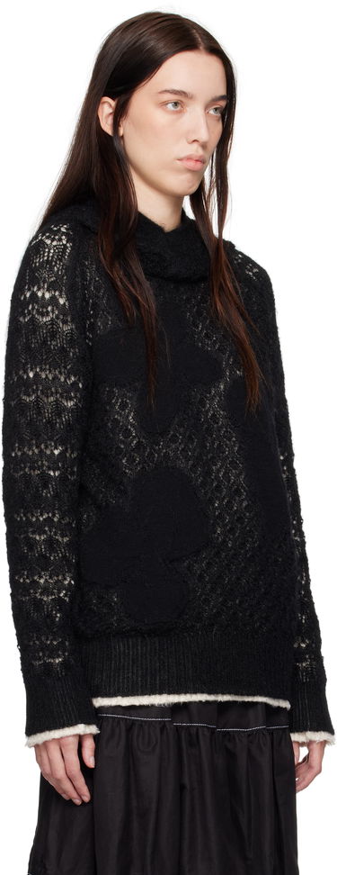 Пуловер Comme des Garçons Comme Des Garçons Wool Lace Pattern Intarsia Hoodie Черно | TN-N024-051, 1
