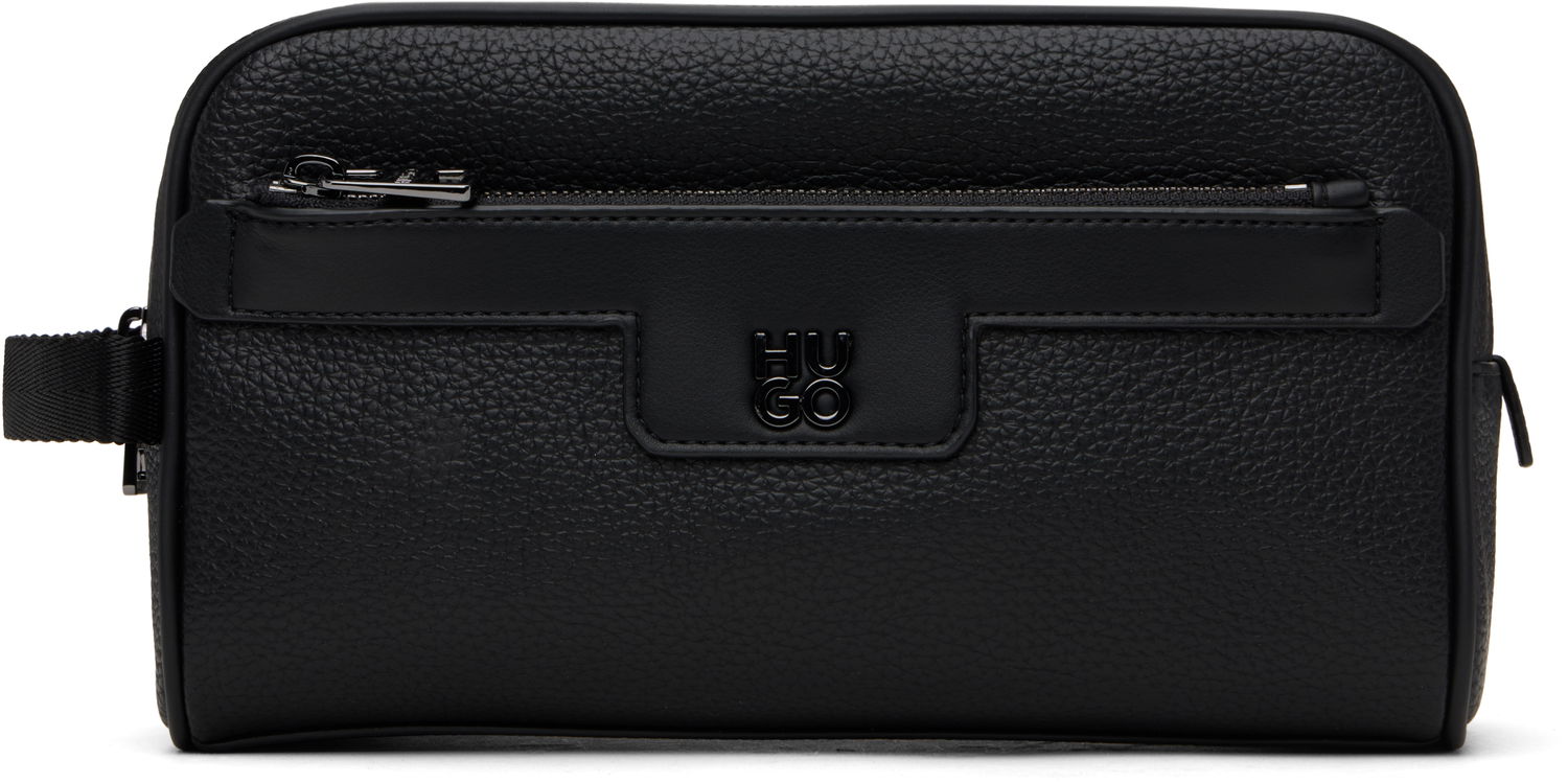 Чанта за пътуване BOSS Grained Leather Toiletry Pouch Черно | 50529472, 0