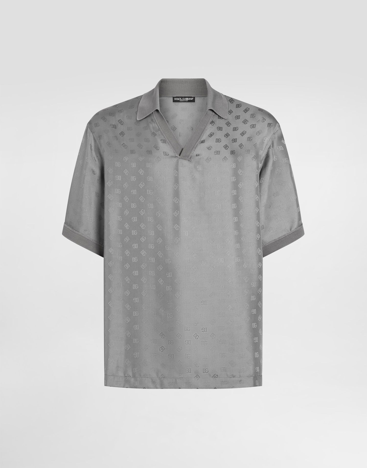 Поло тениска Dolce & Gabbana Dolce & Gabbana Silk Jacquard Polo Shirt with DG Logo Сиво | G8ST9TFJ1JYN0497, 0