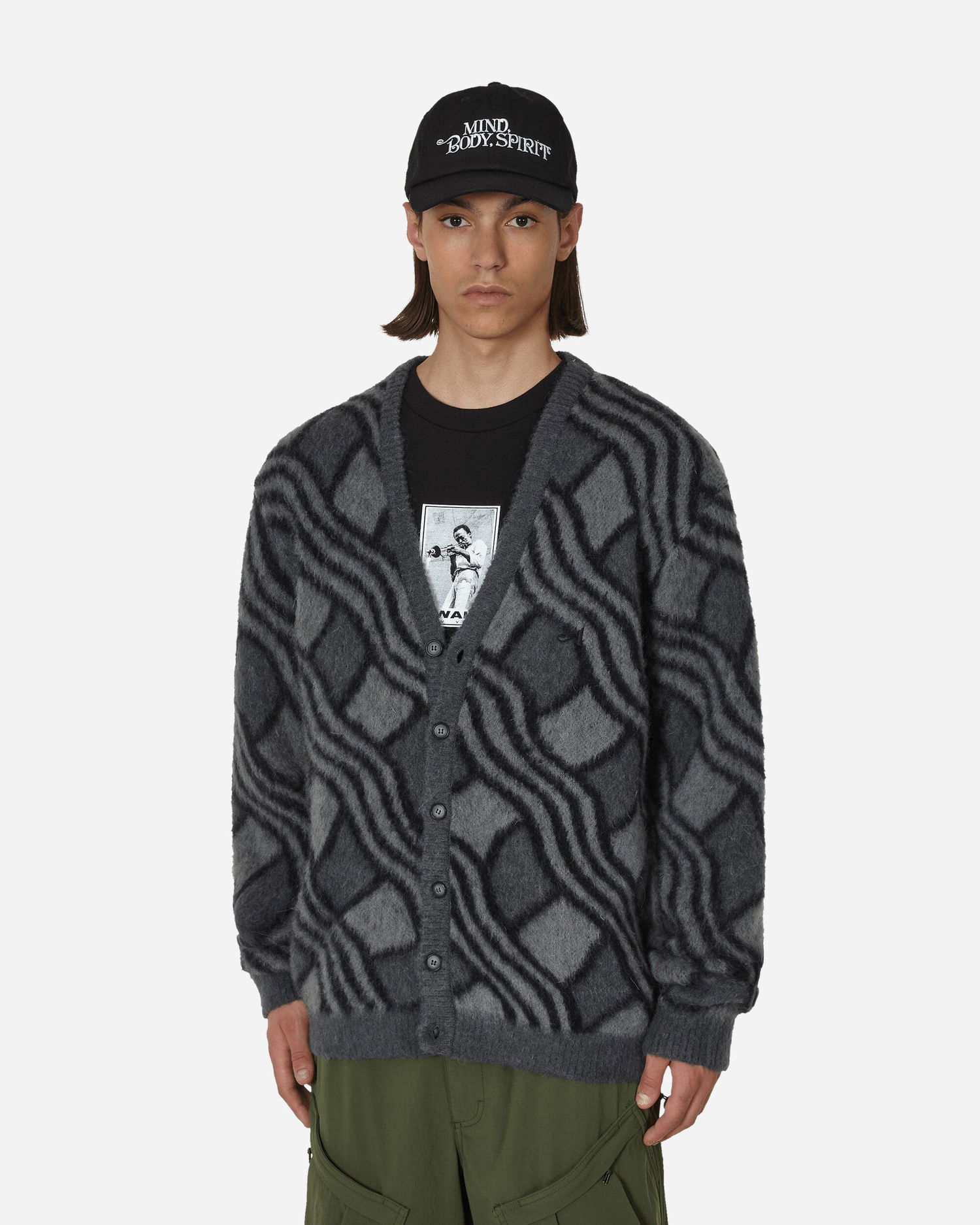 Пуловер Awake NY Wavy Jacquard Mohair Cardigan Черно | AWK-SP23-KN001  CHA, 1