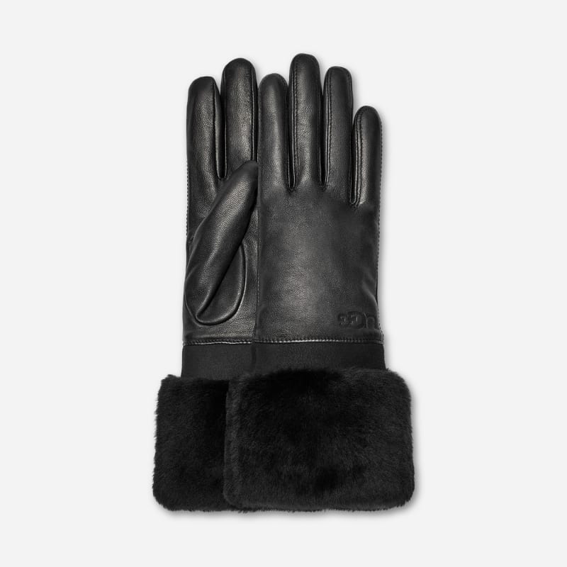 Ръкавици UGG Shearling Trim Leather Gloves L Черно | 101043-BLK, 0
