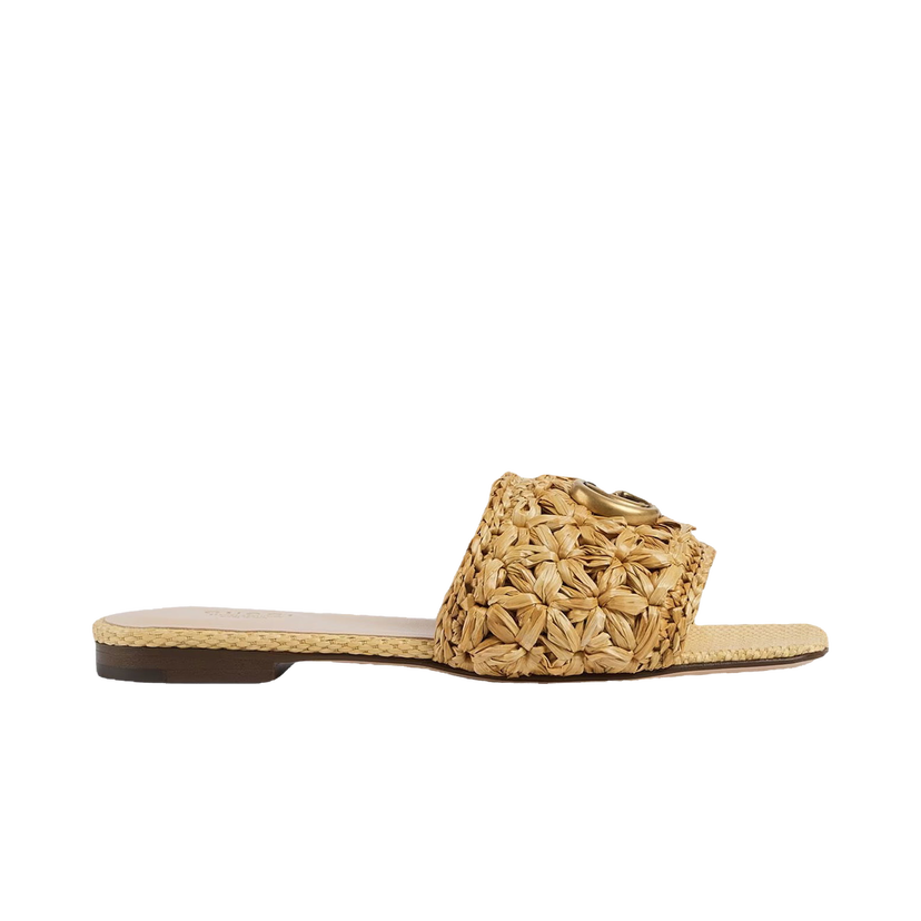 Кецове и обувки Gucci Double G Slide Sandal Woven Raffia Бежово | _703626 U4H00 9800