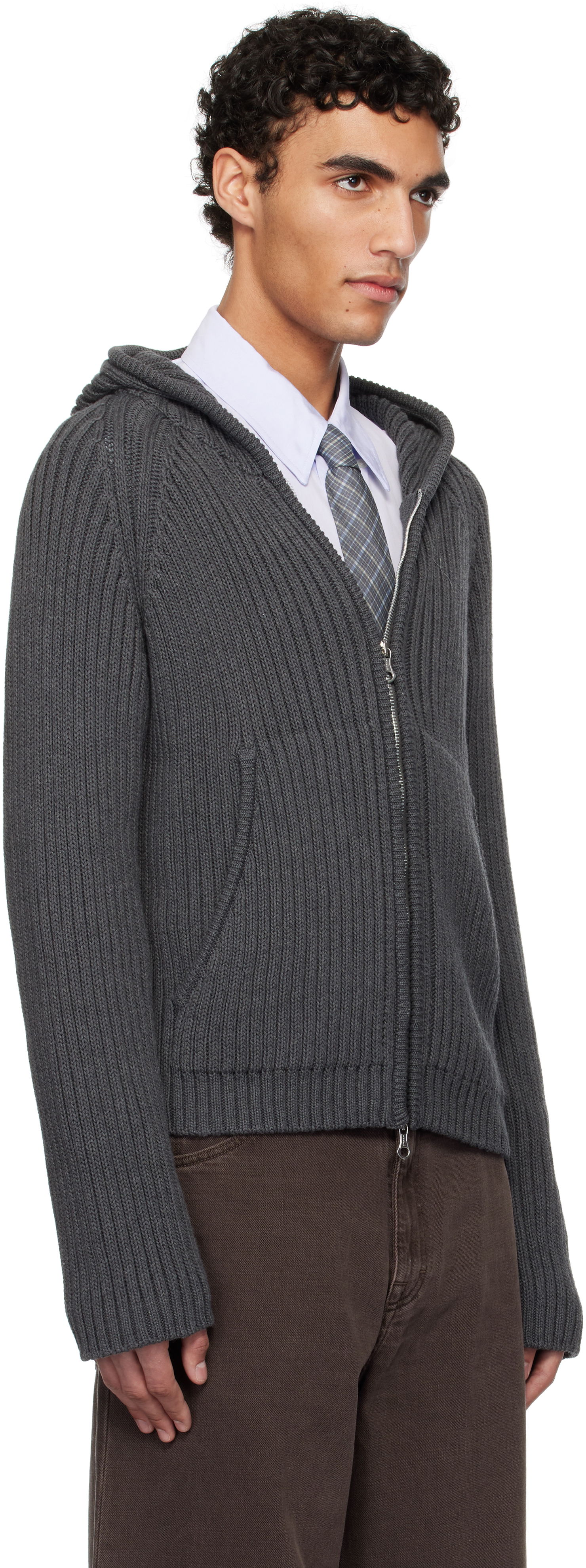 Пуловер OUR LEGACY OUR LEGACY Level Zip-Up Knit Hoodie Сиво | M2253LD, 1