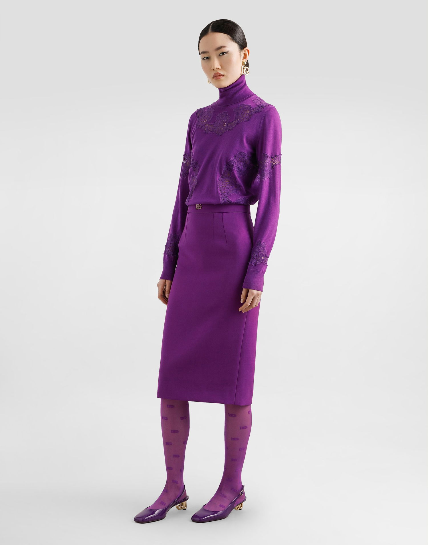 Пола Dolce & Gabbana Dolce & Gabbana Wool Crepe Sheath Skirt Лилаво | F4CJGTFU2L8F0571, 1