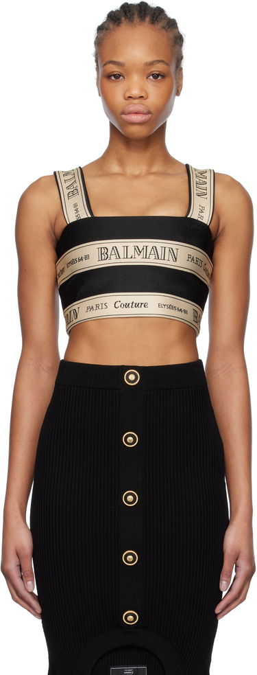 Пола Balmain Balmain Ribbon Jacquard Crop Top Черно | EF1AA370JJ95, 0