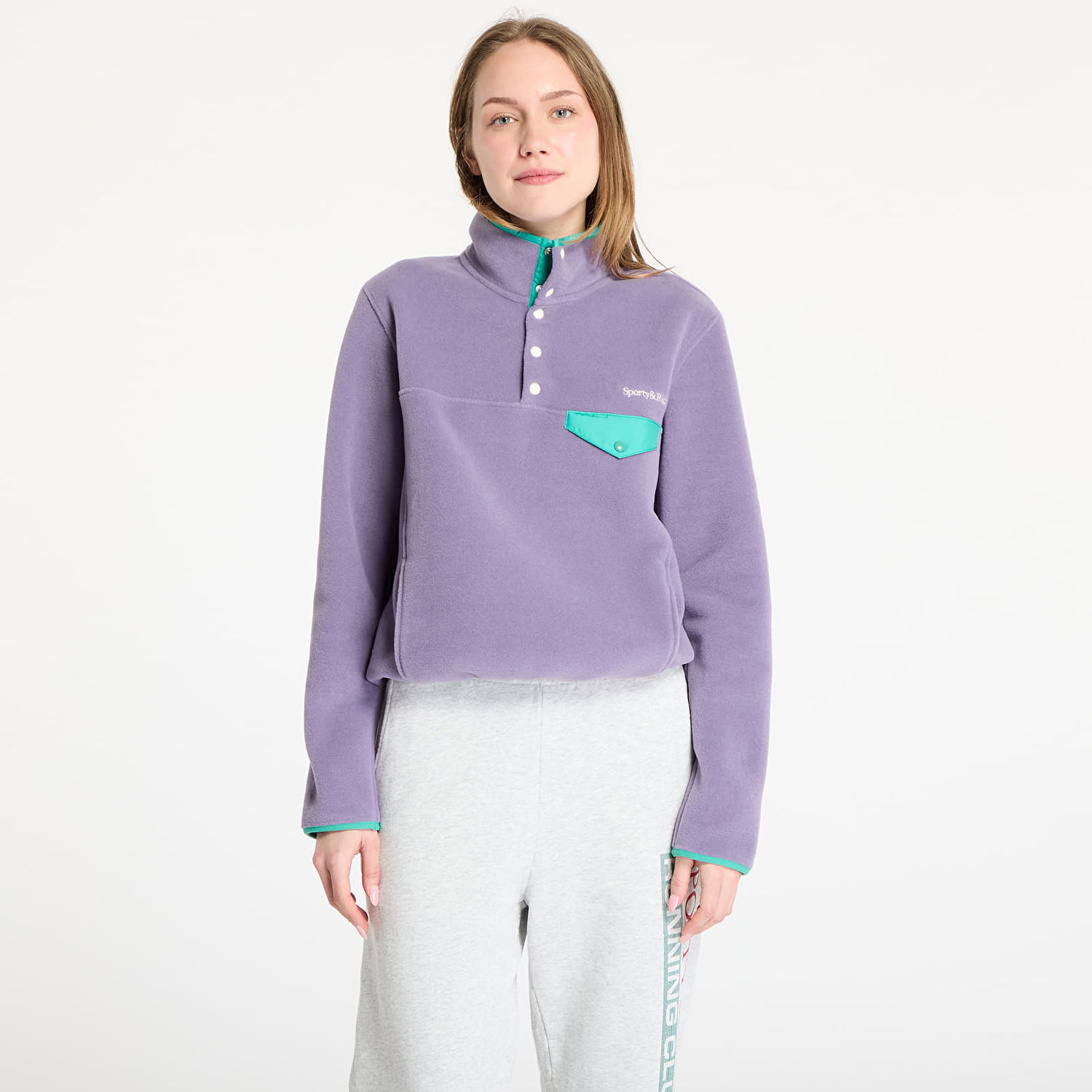 Пуловер Sporty & Rich Sporty & Rich Serif Logo Fleece Sweatshirt Лилаво | JA047514300PU09, 0