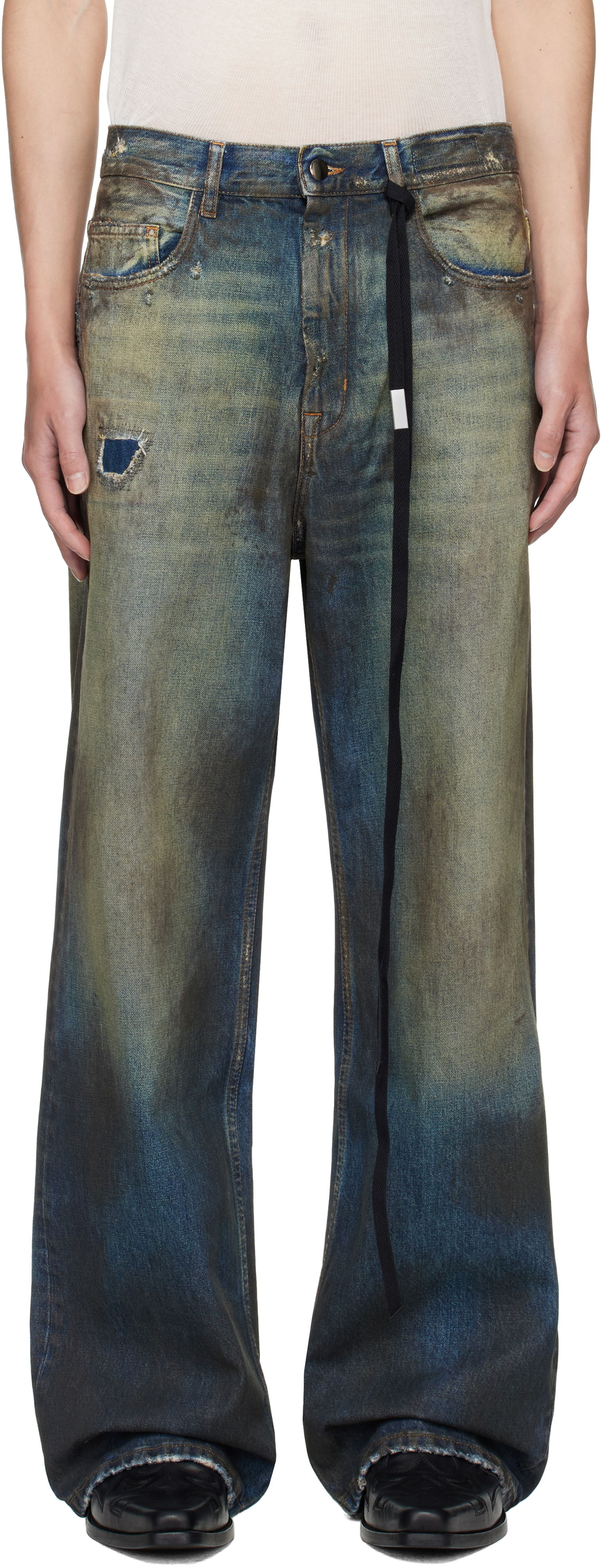 Дънки Ann Demeulemeester Ann Demeulemeester Dirtied Bootcut Jeans Синьо | B0013616-FA671-053, 0