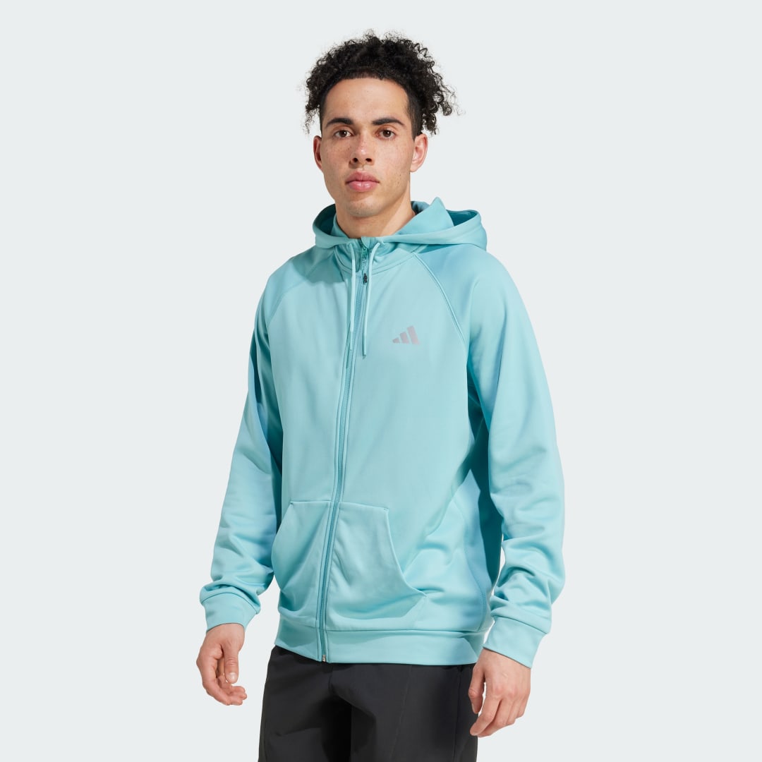 Суитчър adidas Performance Training Full-Zip Hoodie Тюркоазено | JE6660, 0