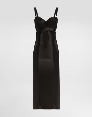 Pокля Dolce & Gabbana Dolce & Gabbana Calf-Length Satin and Lace Corset Dress Черно | F6TTWTGDC4XN0000, 0