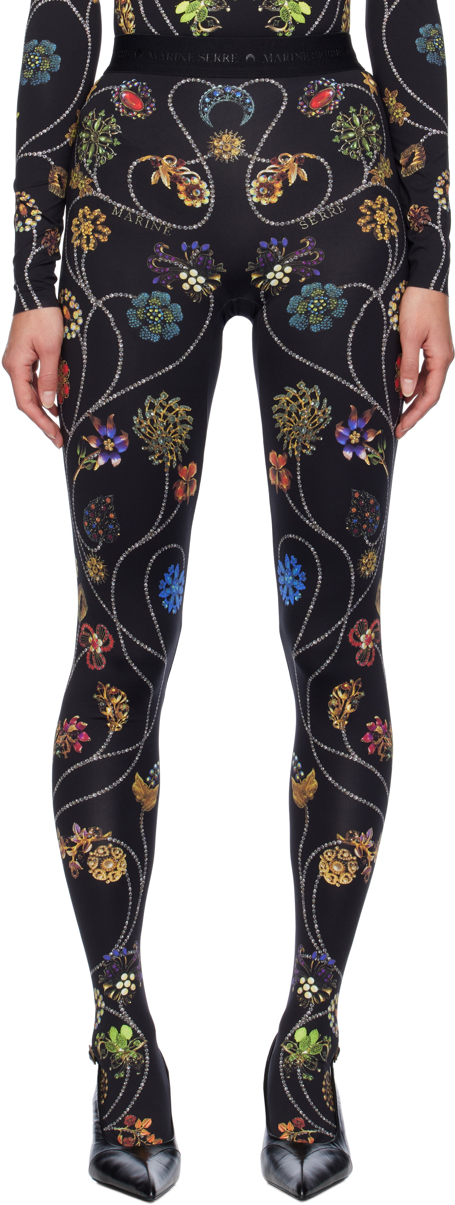 Клинове Marine Serre Floral Jewelry Printed Leggings Черно | WPA043A, 0