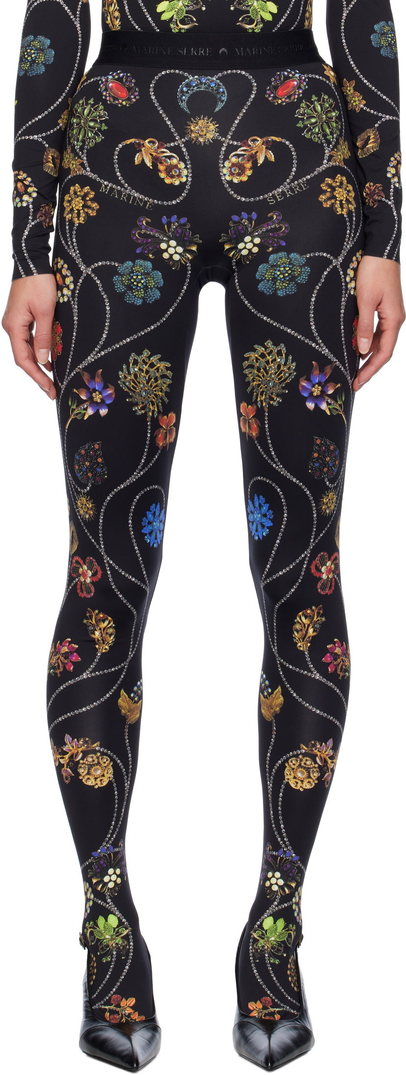 Клинове Marine Serre Floral Jewelry Printed Leggings Черно | WPA043A