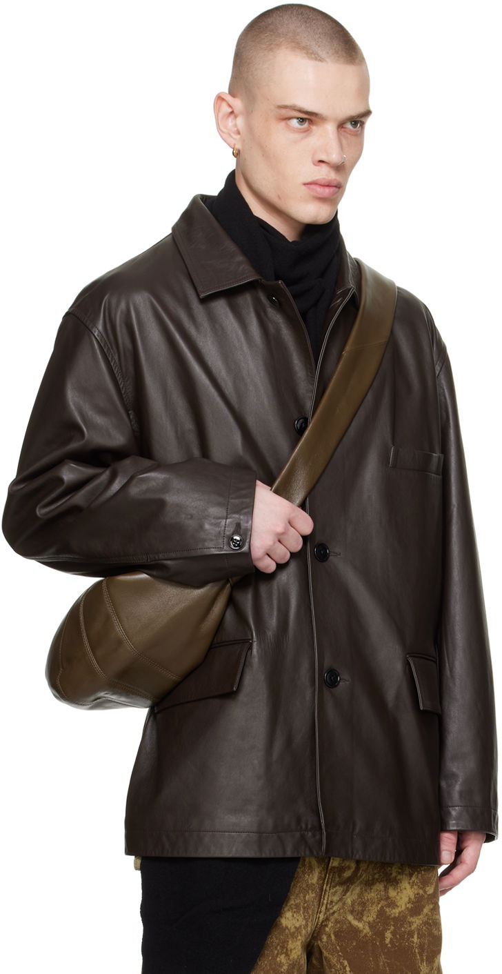Яке LEMAIRE Lemaire Spread Collar Leather Jacket Кафяво | OW1074 LL0068, 1