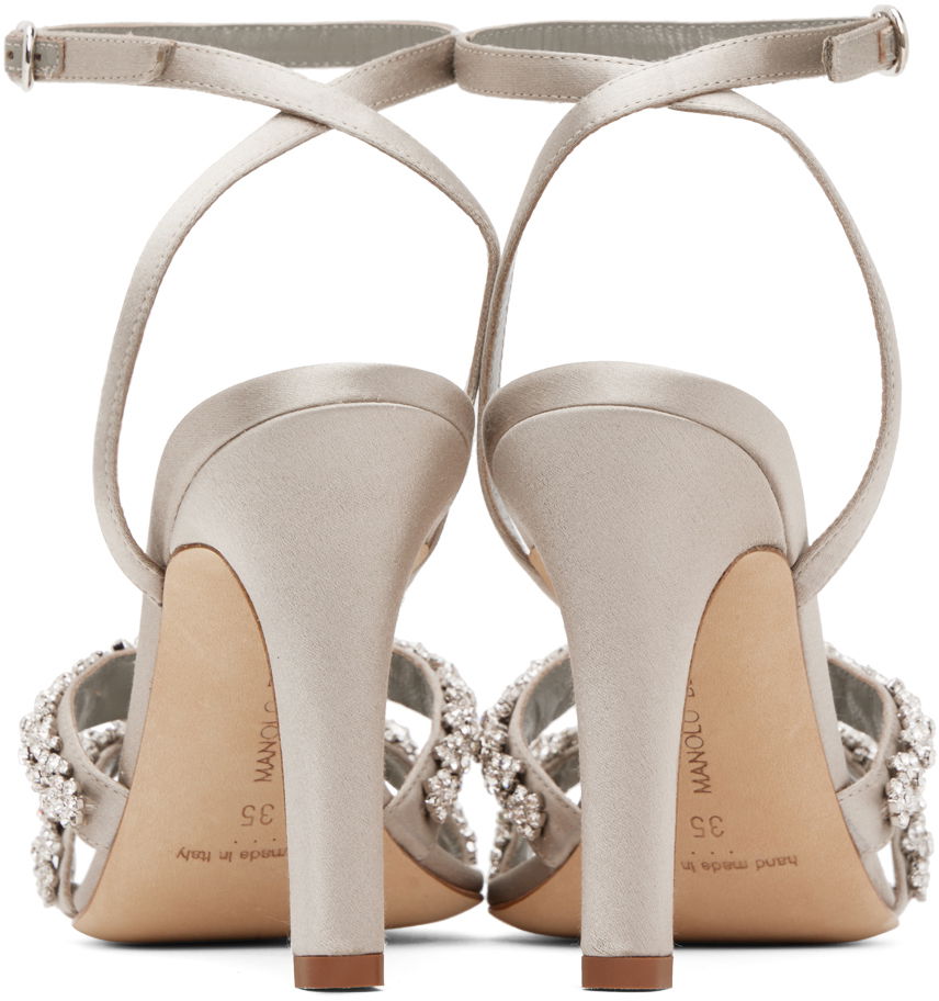 Аксесоари Manolo Blahnik Manolo Blahnik Vedada Jeweled Satin Heeled Sandals Сиво | 223-1379, 1