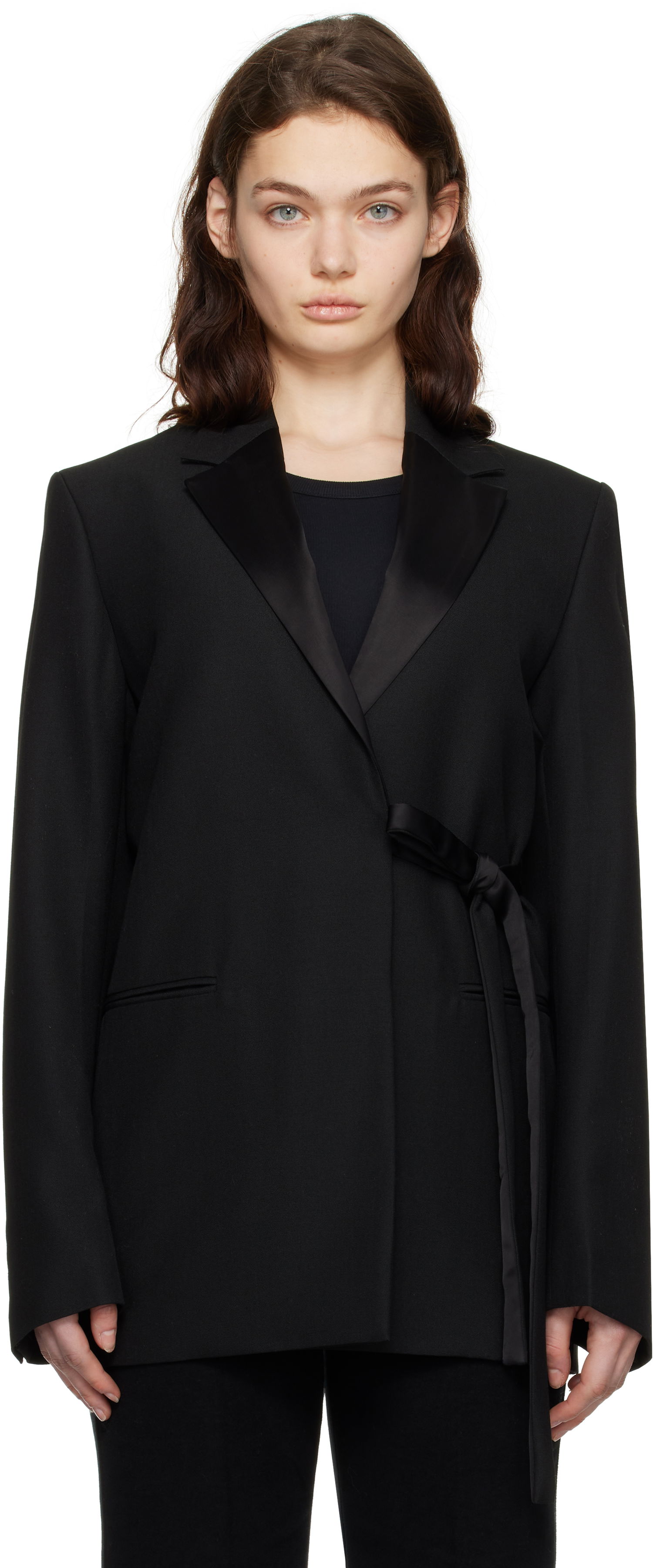 Яке TOTEME TOTEME Satin-Lapel Wrap Blazer Черно | 251-WRZ4728-FB0026, 0