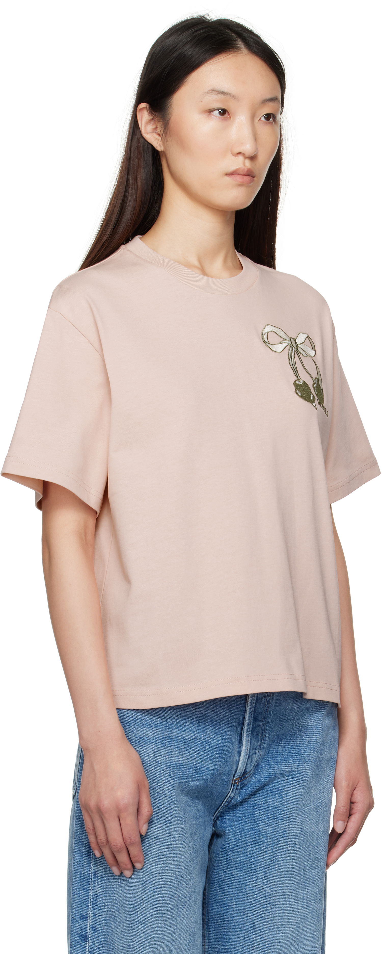 Тениска Moncler Moncler Embroidered Cherry Logo Cotton T-Shirt Розово | K20938C0001189AUG, 1