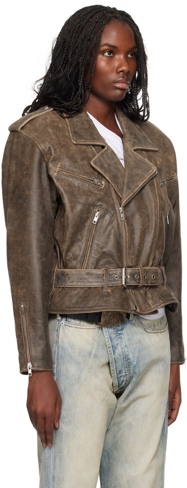Яке R13 R13 Exaggerated Shoulder Leather Motorcycle Jacket Кафяво | R13WR323-R434A, 1