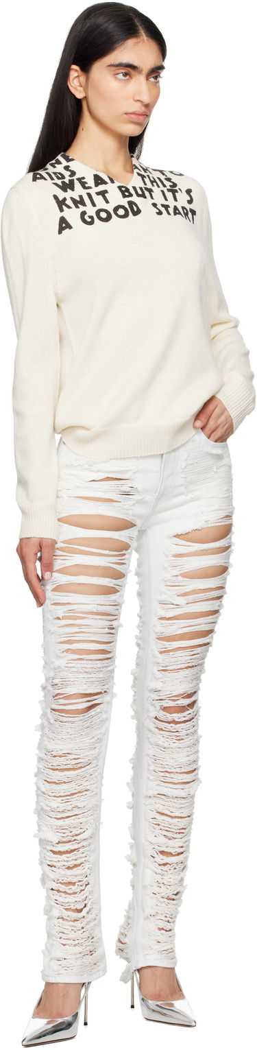 Пуловер Maison Margiela MM6 Maison Margiela SIDA Print V-Neck Sweater Бяло | S62HN0005 M13122, 3