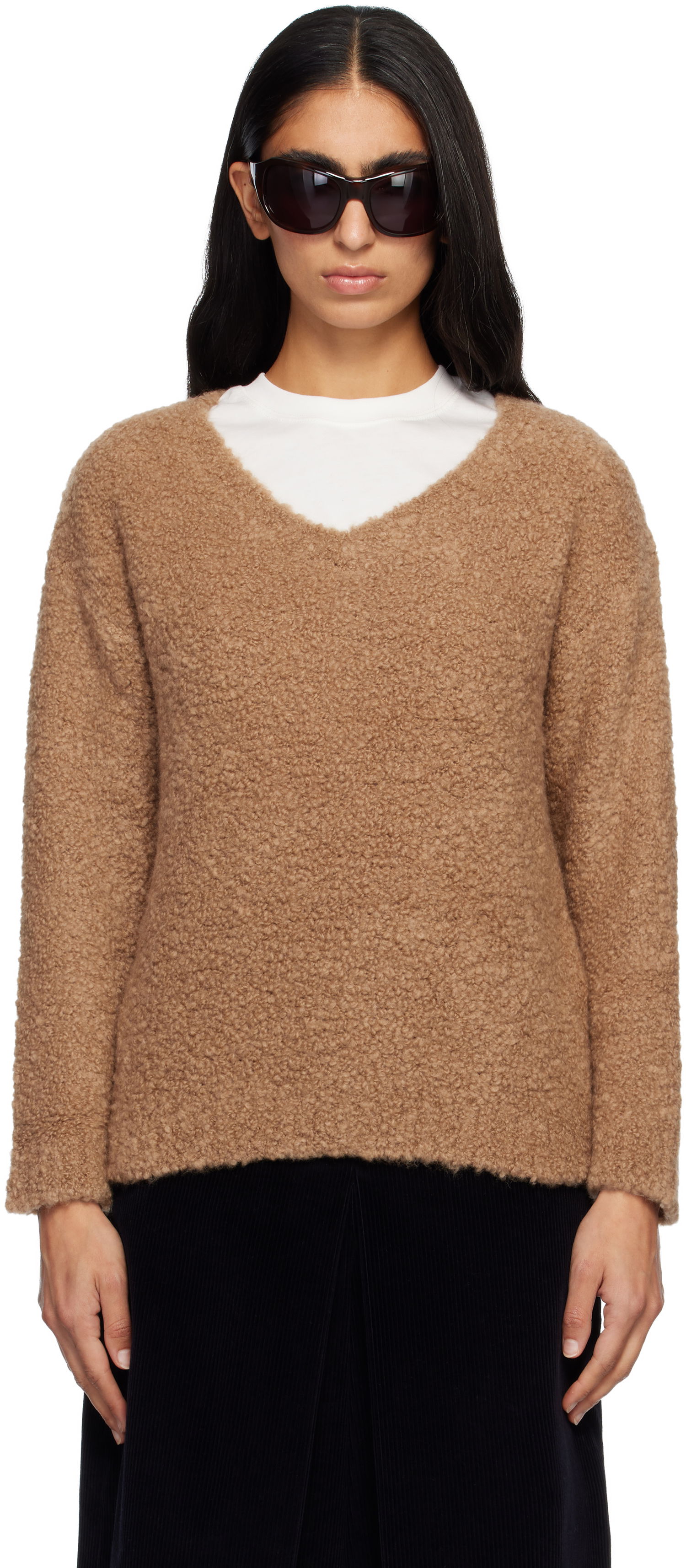 Пуловер Max Mara Pantera Bouclé V-neck Sweater Кафяво | 2521366092600, 0