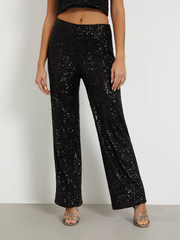 Панталони и дънки GUESS Sequins Wide Leg Черно | W4RB02KBX10, 0