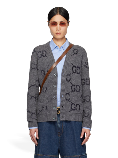 Пуловер Gucci GG Cardigan Сиво | 770507 XKDSJ