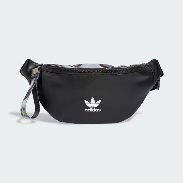 Black Waist Bag With Printed Strap