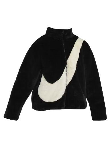 Яке Nike Faux Fur Oversized Swoosh Logo Jacket Черно | CU6558-010