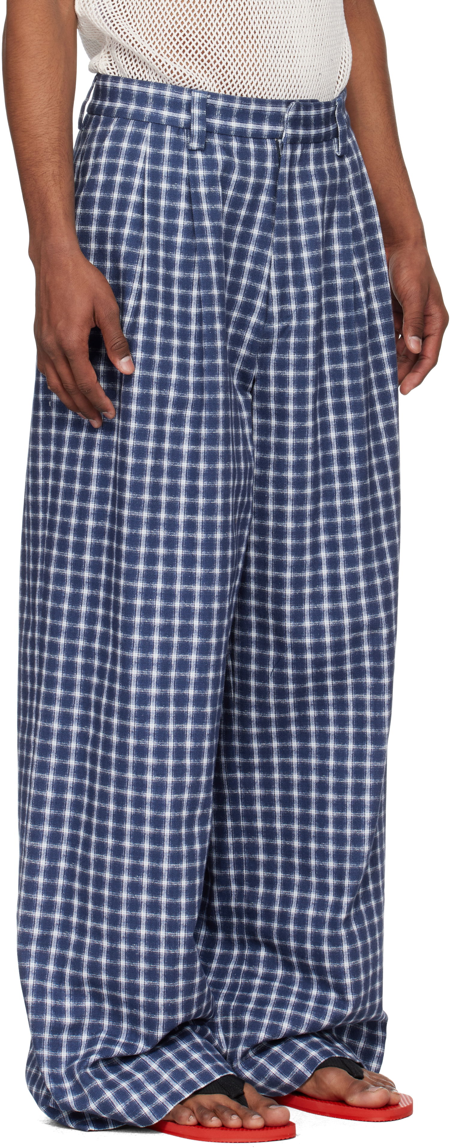 Панталони ERL ERL Check Pleated Tailored Trousers Синьо | ERL10P038, 1