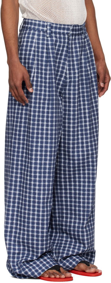 Панталони ERL ERL Check Pleated Tailored Trousers Синьо | ERL10P038, 1