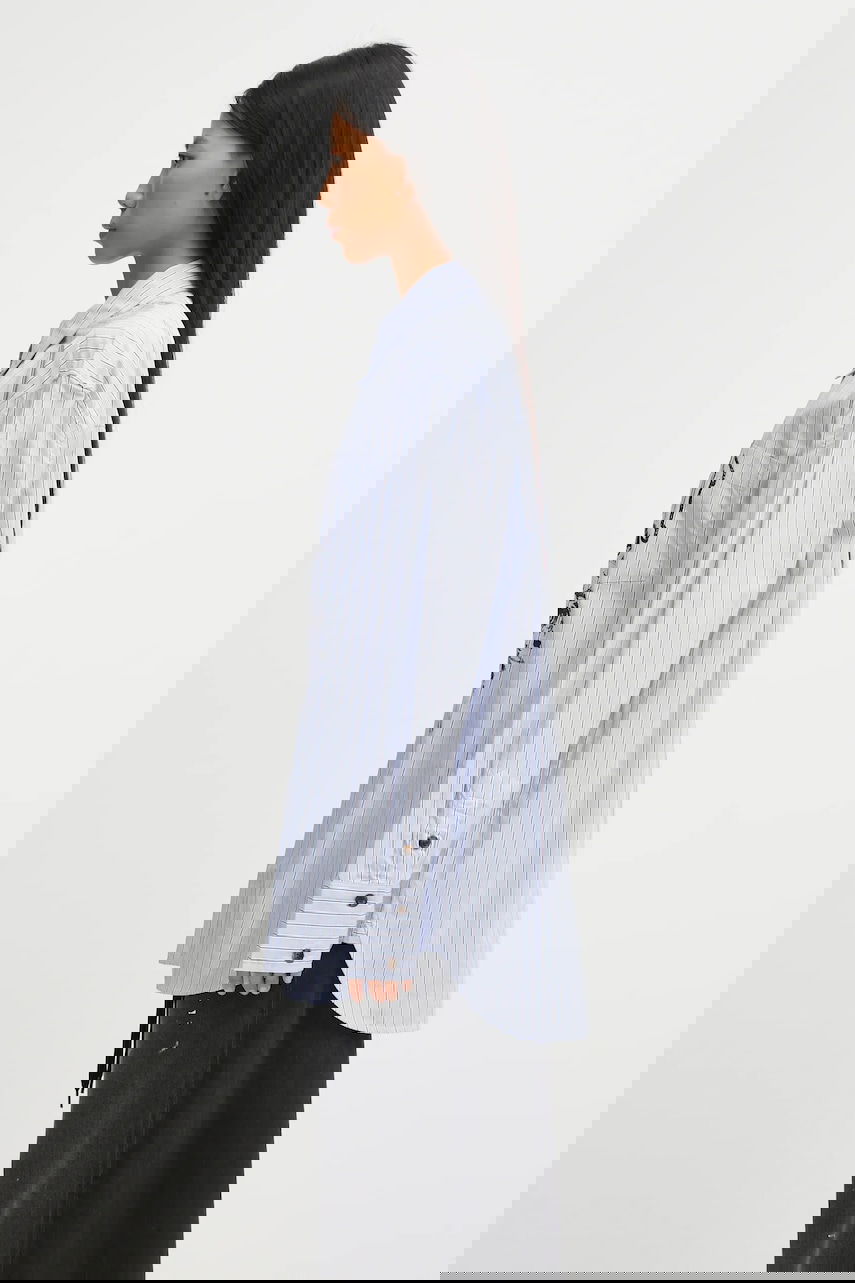 Риза GANNI Stripe Cotton Oversized relaxed classic collar shirt Синьо | W0826, 1