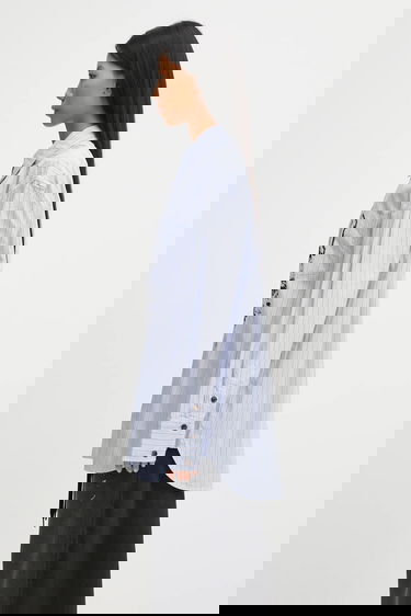 Риза GANNI Stripe Cotton Oversized relaxed classic collar shirt Синьо | W0826, 1