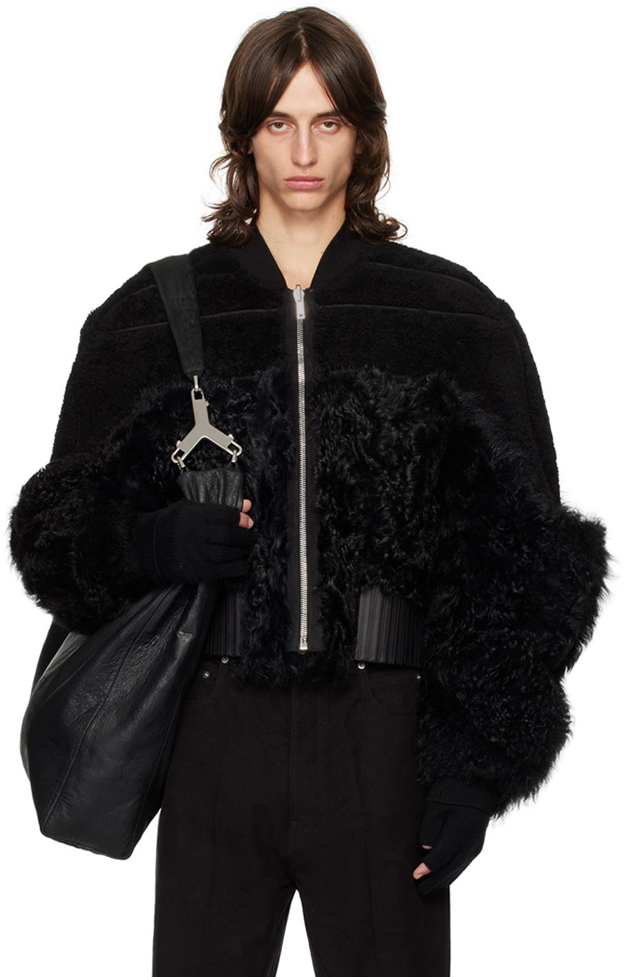 Яке бомбър Rick Owens Rick Owens Porterville Girdered Reversible Shearling Bomber Jacket Черно | RU02D6792 LSHMTR, 0