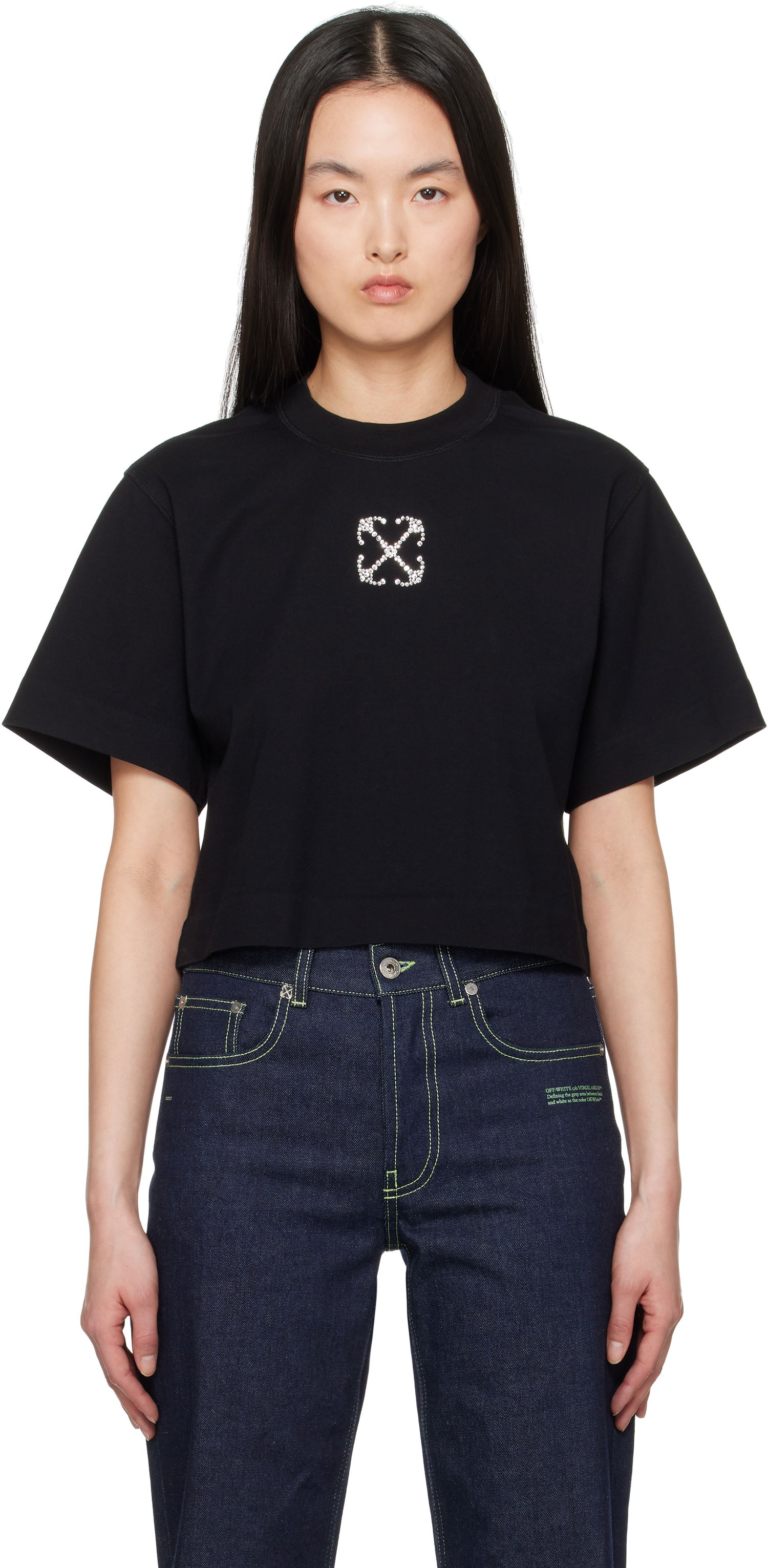 Съкратен топ Off-White Off-White Jewel Mini Arrow Crop T-Shirt Черно | OWAA090S25JER0021072, 0