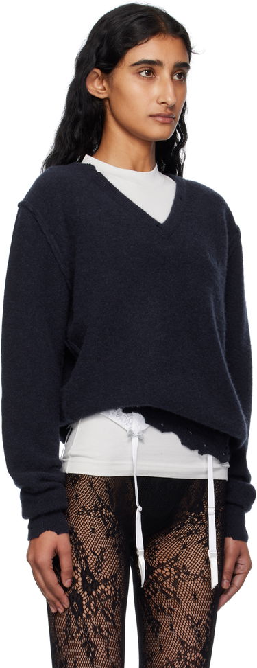 Пуловер Balenciaga Balenciaga Laurel Classic Inside-Out V-Neck Sweater Тъмно синьо | 828163T4149, 1