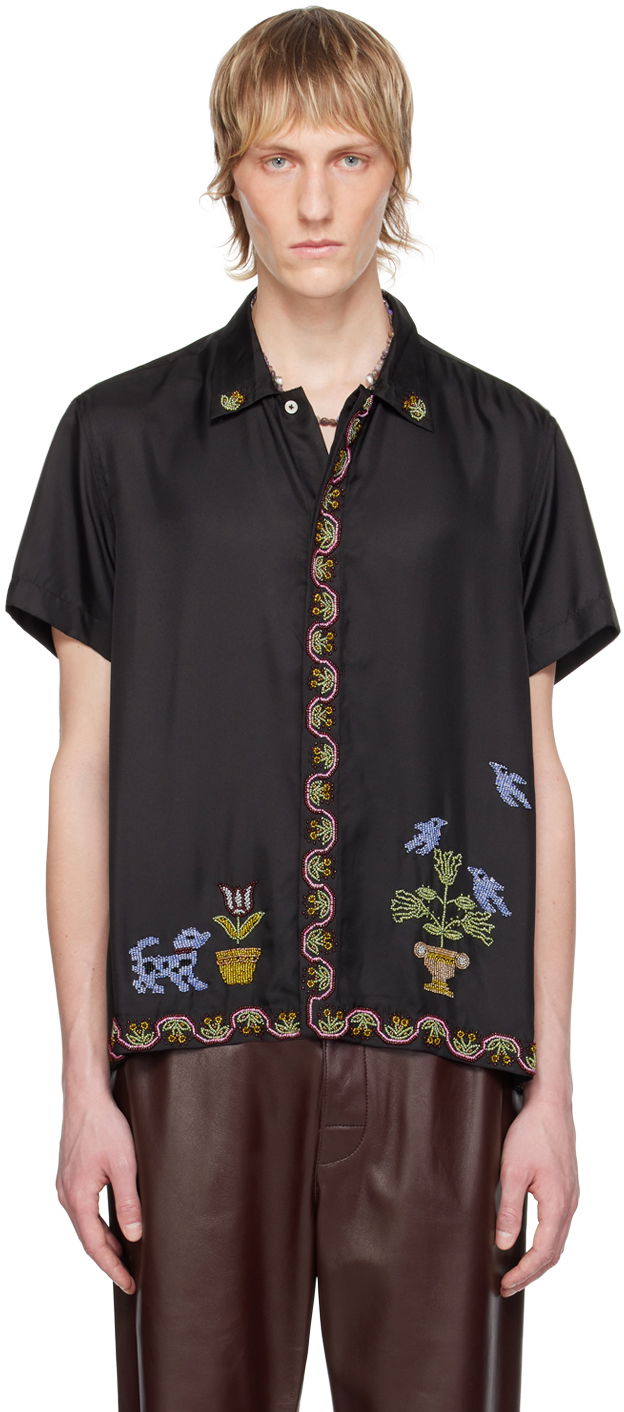 Риза Bode Embroidered Garden Sampler Shirt Черно | MRS24SH056