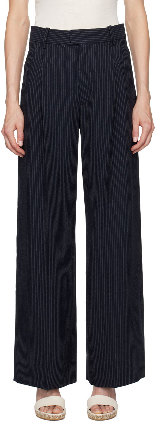 Панталони ISABEL MARANT Pinstriped Wide-Leg Trousers Тъмно синьо | PA0410FC-B3F01I, 0