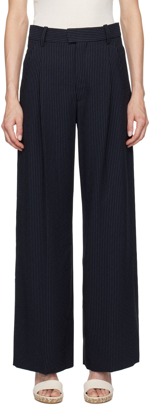 Pinstriped Wide-Leg Trousers