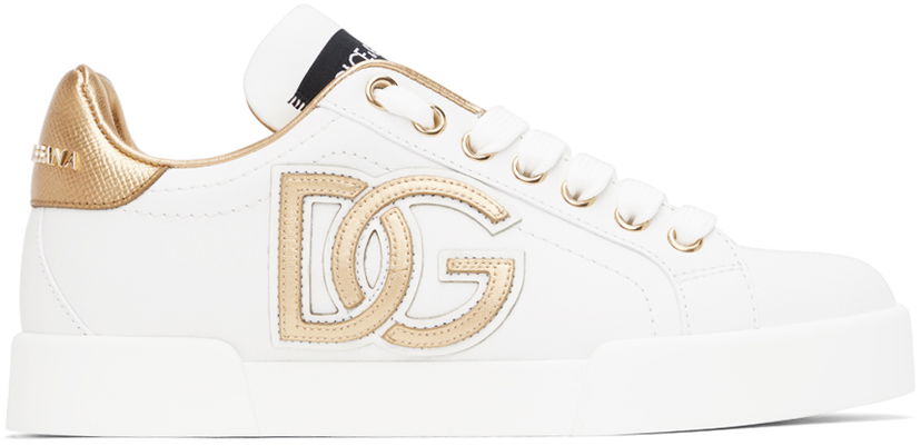 Кецове и обувки Dolce & Gabbana White & Gold Portofino Sneakers Бяло | CK1545 AD780