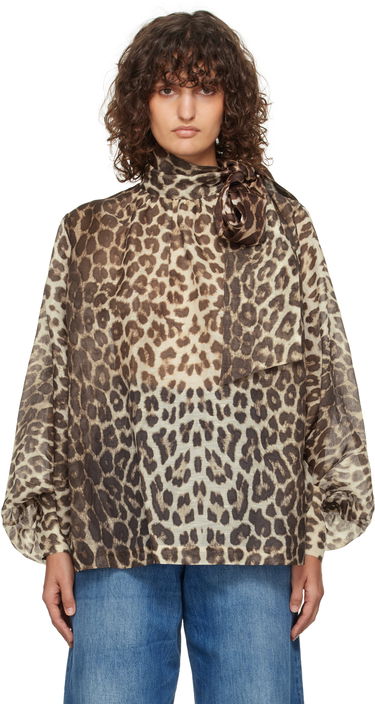Риза ZIMMERMANN Zimmermann Illustration Billow Leopard-Print Silk Blouse Кафяво | 1395TF241, 0
